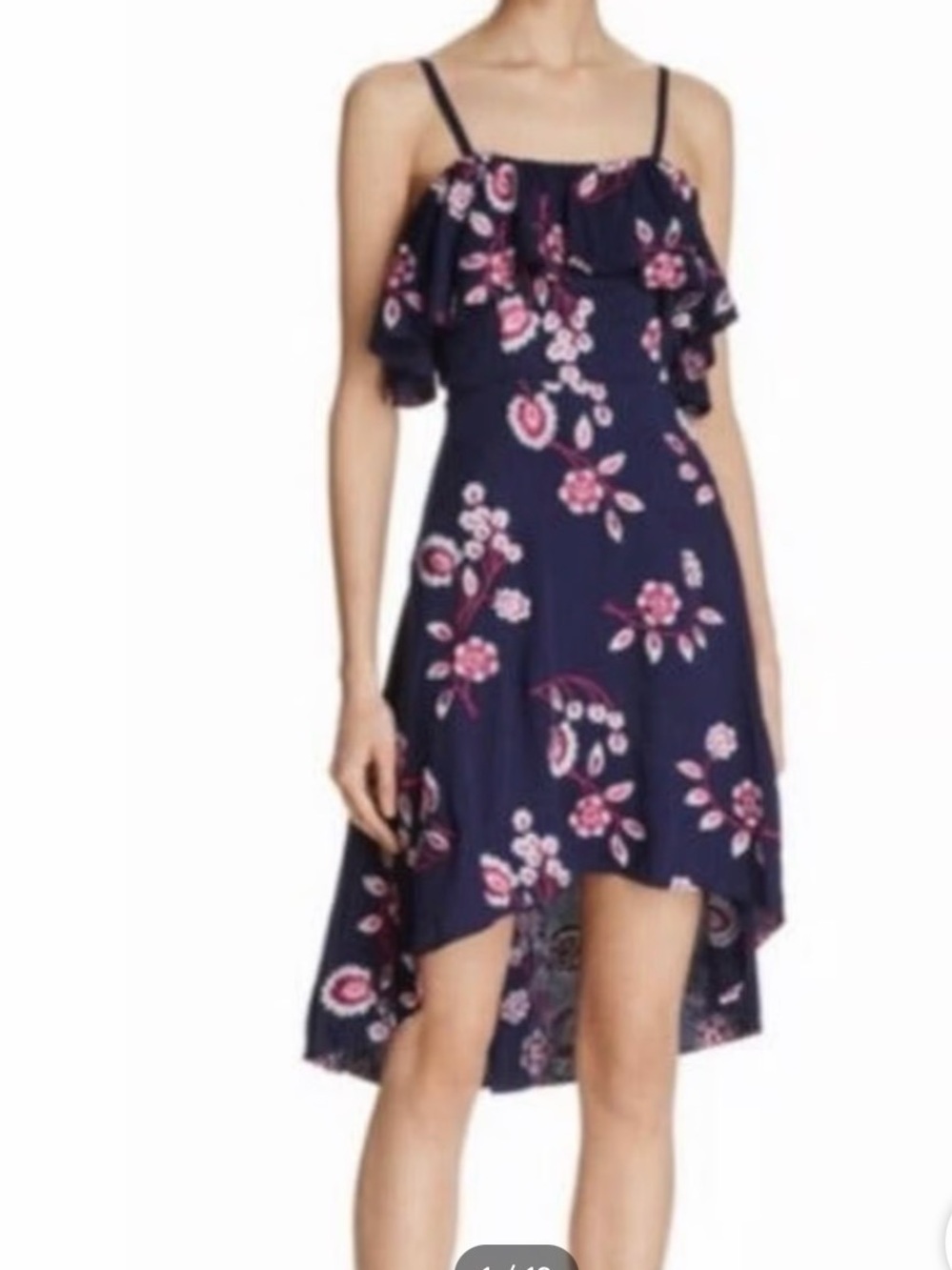 Aqua Navy Embroidered Floral Off-Shoulder Mini Dress